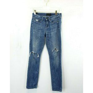 VINCE Women's Blue Ankle Skinny Jeans 24‎ Light Stone Washed Mid-Rise Slim Fit